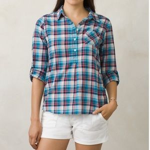 EUC Prana Gina Plaid Pullover Top with Roll Up Sleeves